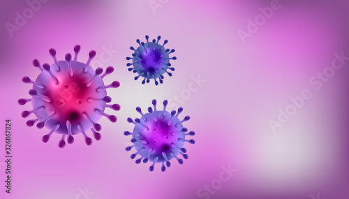 Coronavirus 2019-nCov novel coronavirus, Coronaviruses 3d realistic vector asian flu outbreak and influenza pandemic wuhan virus. microscope. Perfect for banner, background.