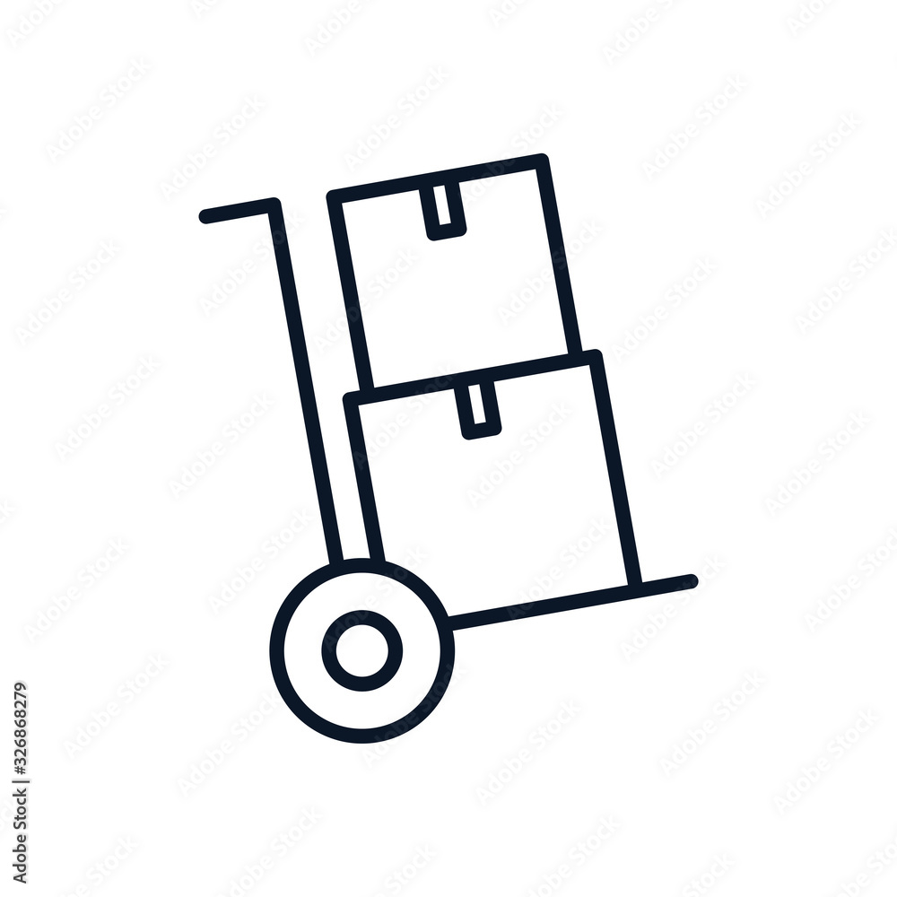 Isolated delivery boxes over cart line style icon vector design Isolated delivery boxes over cart line style icon vector design