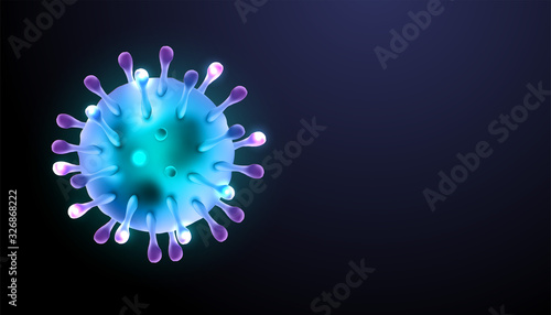 Coronavirus 2019-nCov novel coronavirus, Coronaviruses 3d realistic vector asian flu outbreak and influenza pandemic wuhan virus. microscope. Perfect for banner, background.