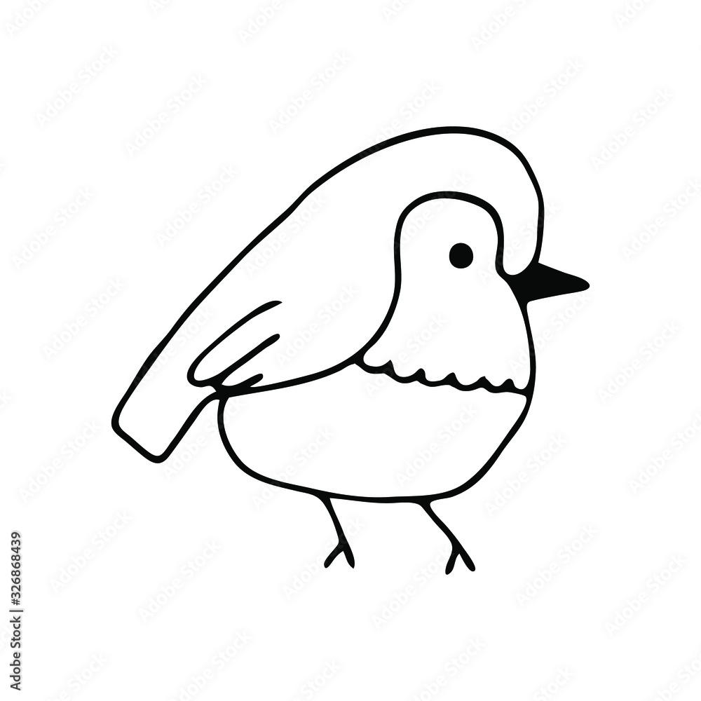 Hand drawn little bird in black lines. Vector illustration. Hand drawn little bird in black lines. Vector illustration.