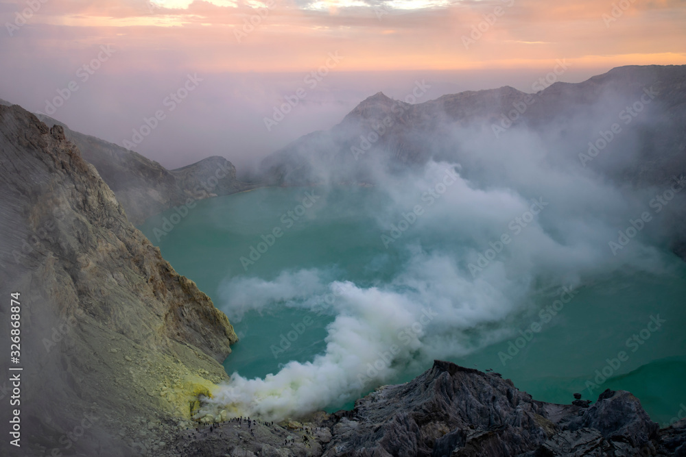 Kawa Ijen Volcano and lake in sunrise View at Indonesia. Kawa Ijen Volcano and lake in sunrise View at Indonesia.