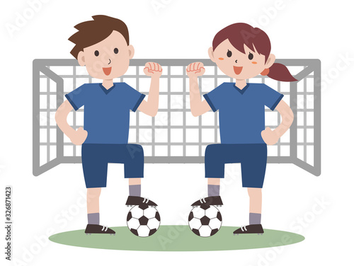 サッカー　スポーツ　男女　ガッツポーズ