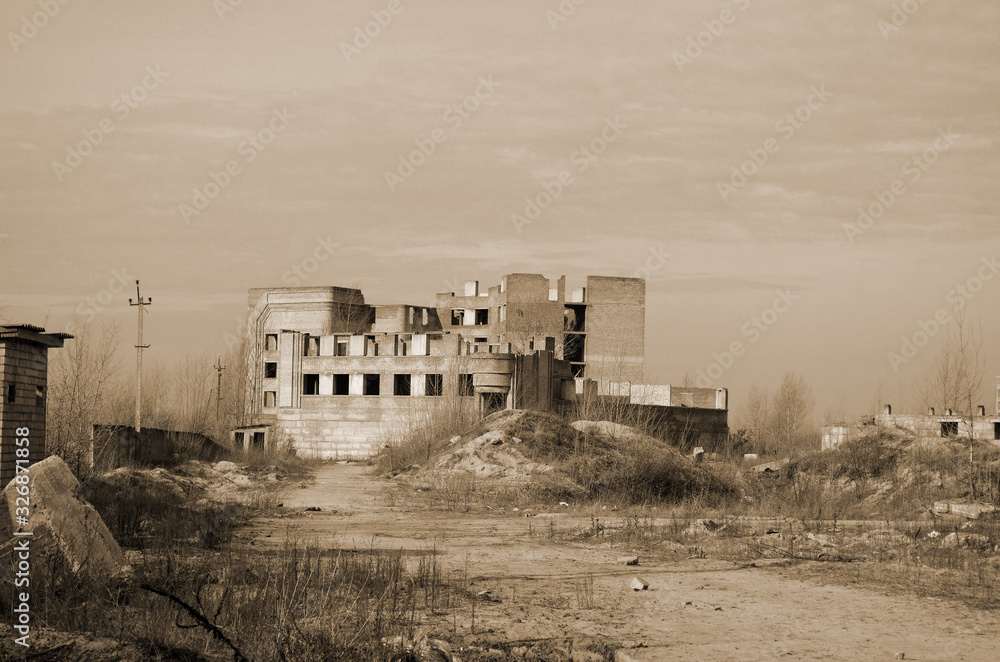 Abandoned construction site of hospital. Abandoned at 1991,during Ukrainian undependence crisis. Kiev,Ukraine