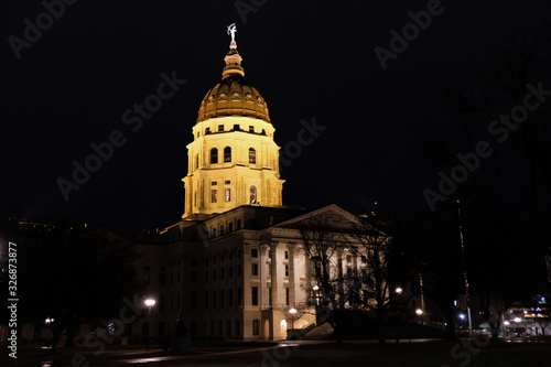 Kansas state capitol building outdoor night view