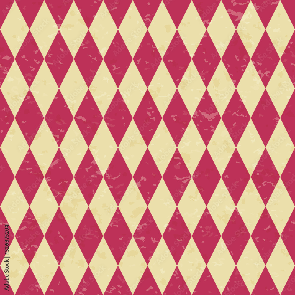 Circus carnival retro vintage dominoes seamless pattern. Red diamond shaped rhombuses. Textured old fashioned retro graphic template. Vector texture background tile. For parties, birthdays