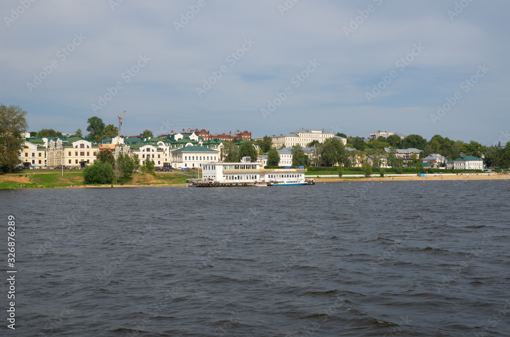 Summer view of the Volga river embankment in Kostroma, Russia