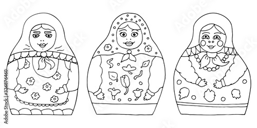Collection Russian nested doll, Babushka doll. Isolated set. Flat style vector illustrations. ..