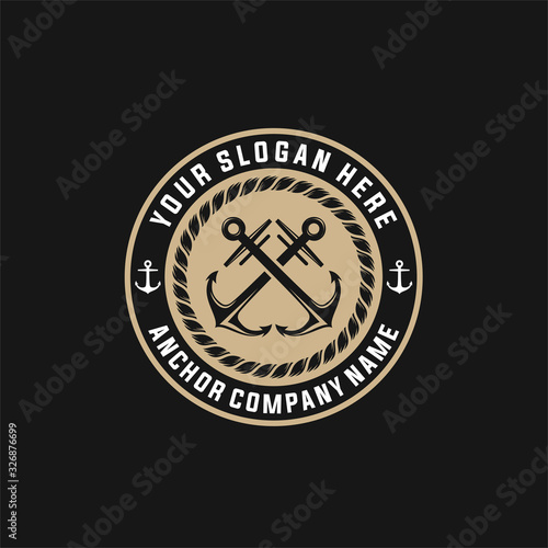 Vintage sea anchor with a rope, isolated on black background, Retro Vintage Insignia or Logotype Vector design element, business sign template, Simple shape for design logo, emblem, symbol, sign, badg