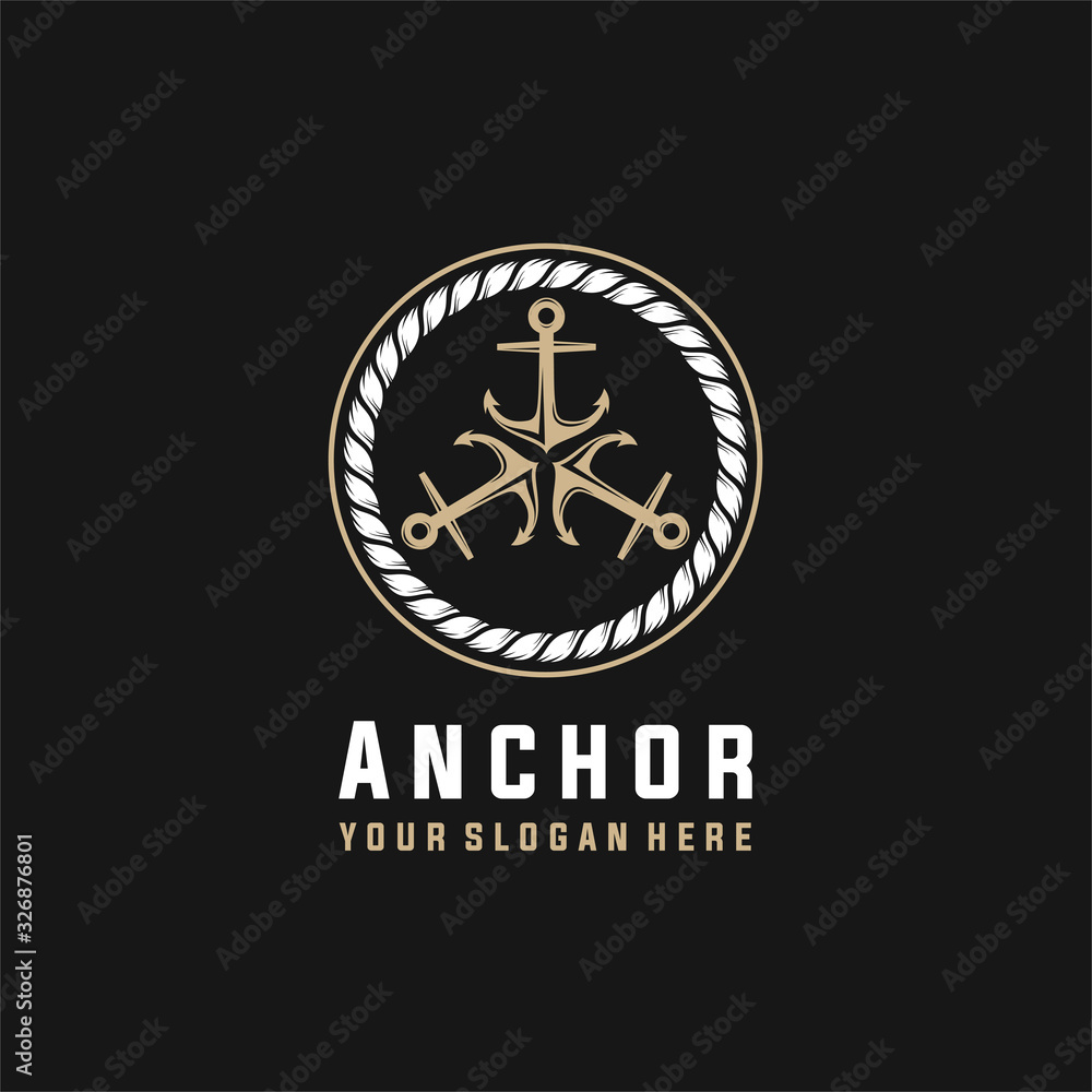 Fototapeta premium Anchor in vintage style. logo with three rotating anchors, Vector illustration