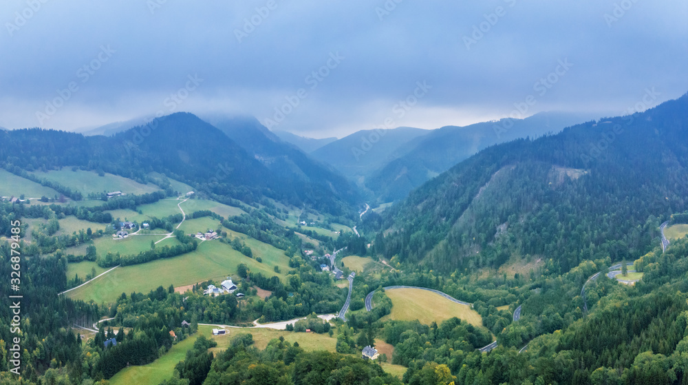 Beautiful panoramic view on hills and mountains near Annaberg town in the district  Lilienfeld, Lower Austria.