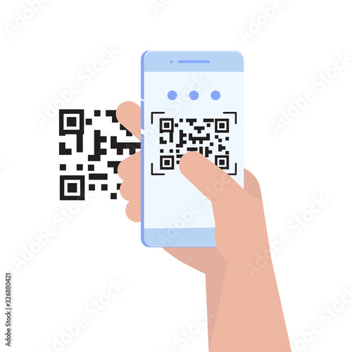 Use smartphone for QR code scanning. Landing page template. Vector illustration.