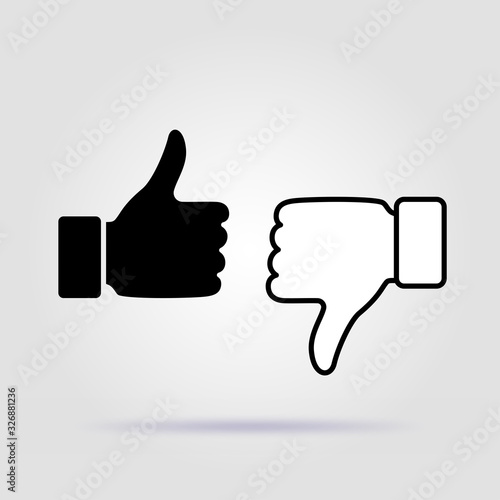 Down thumbs icon approve disapprove like on gray background