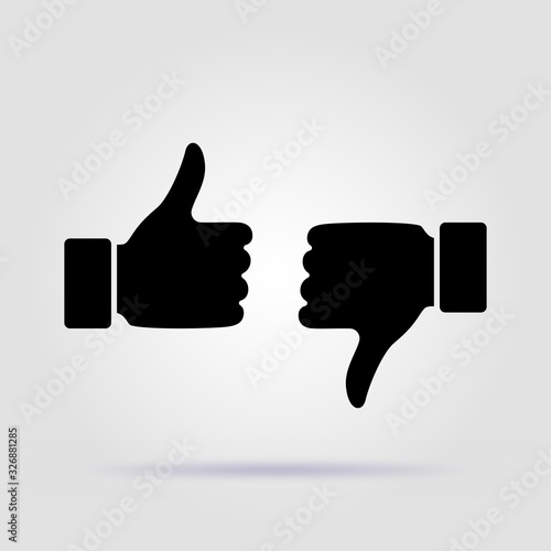 Down thumbs icon black approve disapprove like on gray background