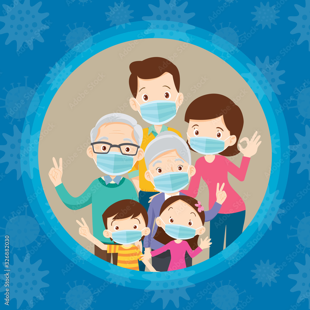 big family wearing a surgical mask to prevent virus big family wearing a surgical mask to prevent virus