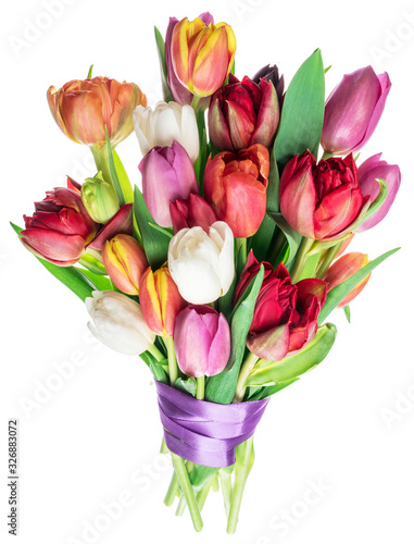 Colorful bouquet of tulips on white background. #326883072