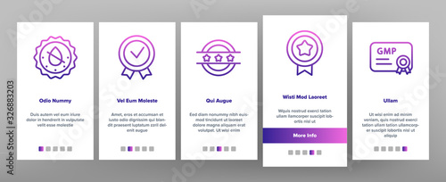 Gmp Certified Mark Onboarding Icons Set Vector. Gmp Good Manufacturing Practice In Form Shield And Medal, Check Signs And Star Illustrations