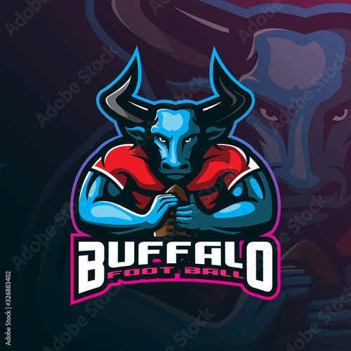 buffalo mascot logo design vector with modern illustration concept style for badge, emblem and tshirt printing. angry buffalo football illustration.