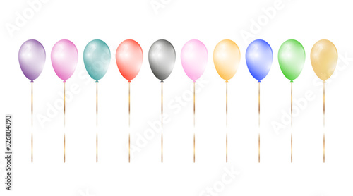 Set of balloons. Beautiful realistic elements with golden ribbons for design. Collection isolated on white background. Vector illustration © Innavector