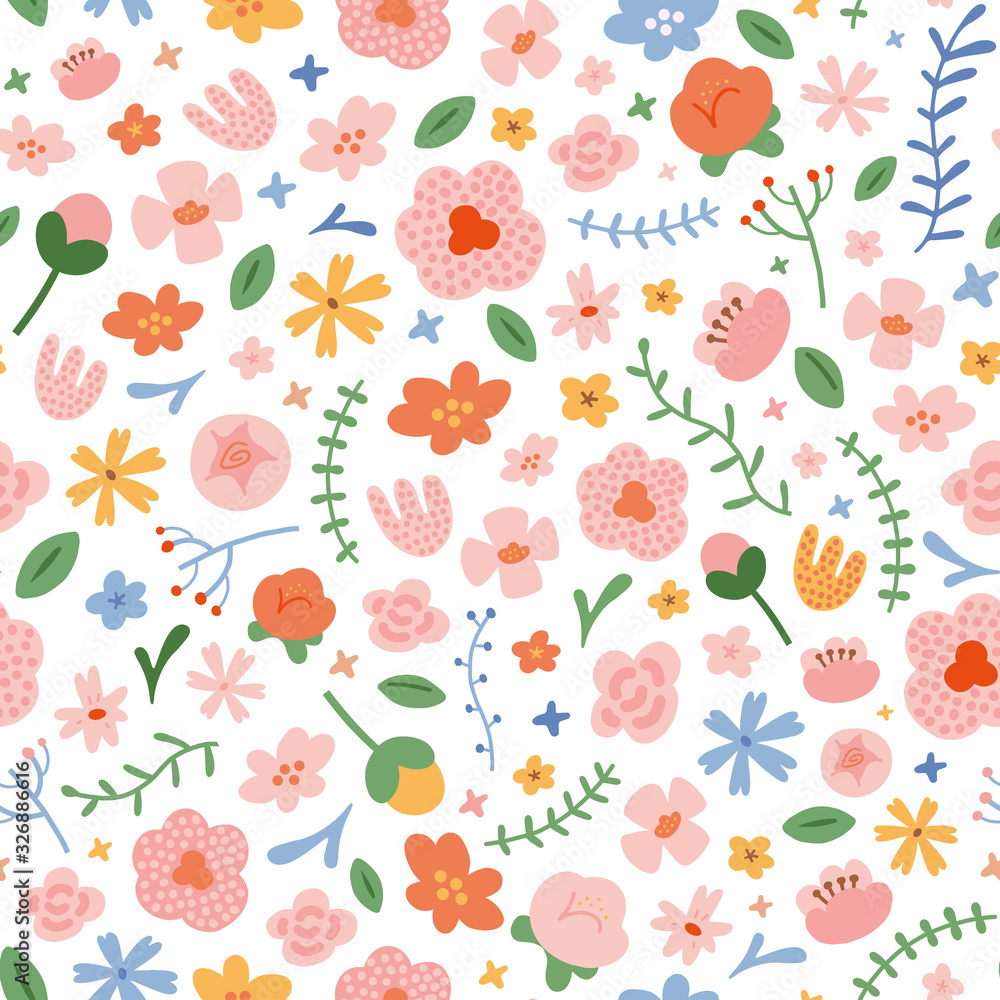 custom made wallpaper toronto digitalwall of flowers, seamless vector pattern made of various flower illustrations, wildflower, rose, peony and tulips, spring background. Blooming ornament, good as wall paper, wrapping or textile print