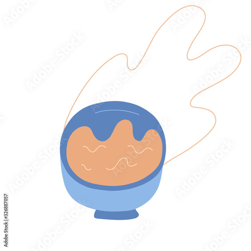 Plate with portion of hot food. Healthy hot soup bowl Flat Icon for breakfast, lunch or dinner. Vector label for culinary design needs
