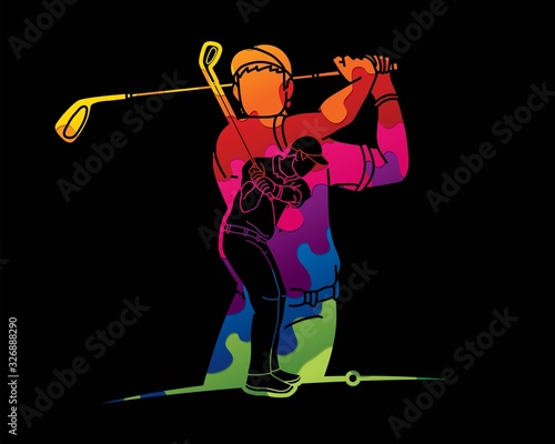 Golf players Golfer action cartoon sport graphic vector.