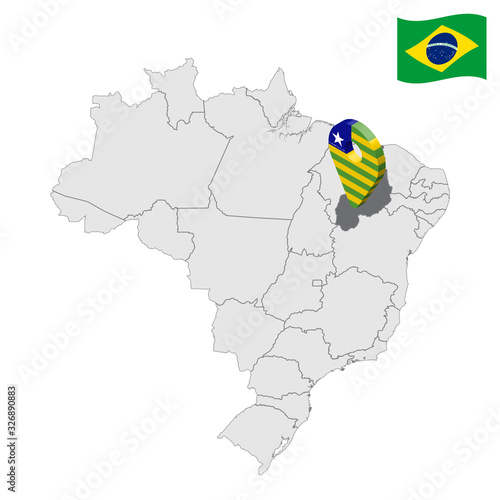 Location of Piaui on map Brazil. 3d Piaui location sign similar to the flag of Piaui. Quality map  with regions of Brazil. Federal Republic of Brazil. EPS photo