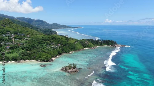 blue N' emeraldocean sea beach seychelles drone aerial view photo