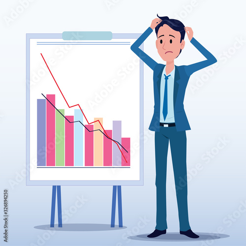 Business men Office cartoon characters. Standing persons. Business People at morning meeting. Illustration vector of discussion and talk, Board background.