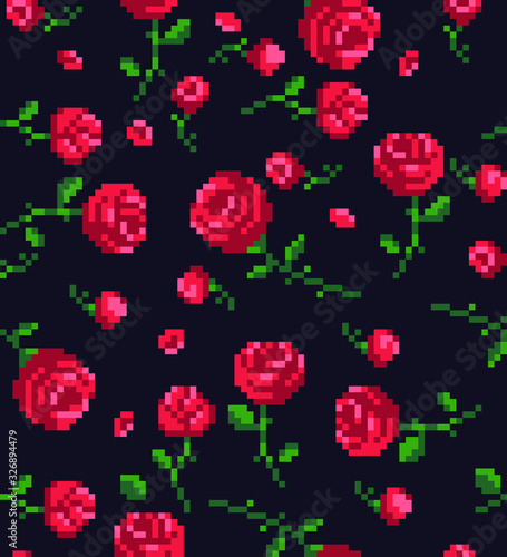 16bit music Rock pixel art icons set. Guitar, synthesizer, microphone, glasses, open mouth. Design for logo, stickers, web, and mobile app. Isolated vector illustration. 8-bit sprite.