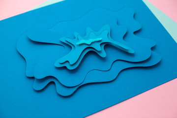 Fotobehang Kristal Papierkunst met blauwe golfvormen  © Юлия Ефимова