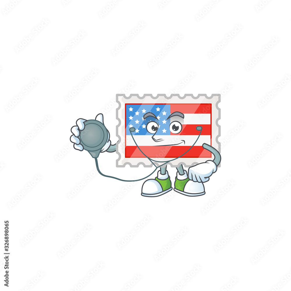 Independence day stamp mascot icon design as a Doctor working costume with tools Independence day stamp mascot icon design as a Doctor working costume with tools