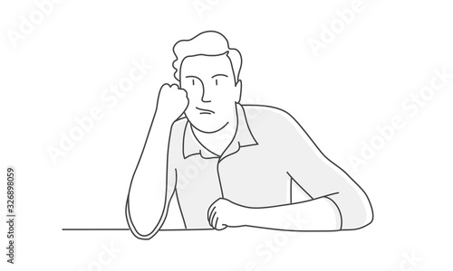 Hand drawn vector illustration of bored man.