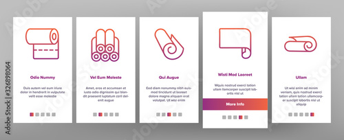 Roll And Reel Material Onboarding Icons Set Vector. Toilet Paper And Textile Roll, Towel And Carpet, Scroll Whatman And Document List Illustrations