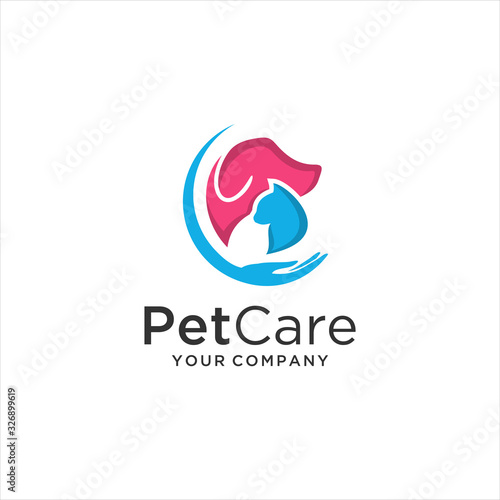 Pet Care Logo with Dog and Cat Template Design Vector, Emblem, Design Concept, Creative Symbol, Icon. 