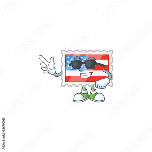 Super cool independence day stamp mascot character wearing black glasses © kongvector