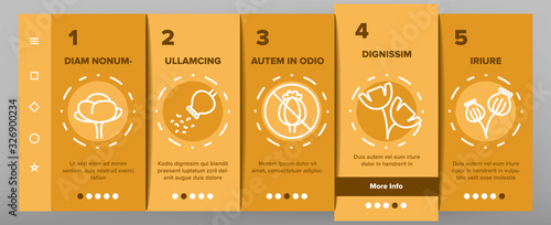 Poppy Natural Flower Onboarding Icons Set Vector. Poppy Seeds And Bouquet, Petals And Bud, Syringe With Drugs And Crossed Mark Illustrations
