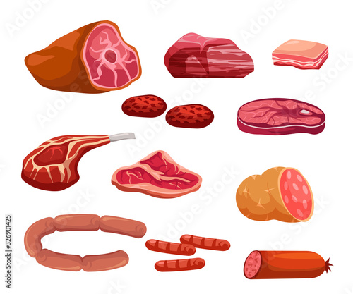 Fresh meat cartoon color vector illustrations set