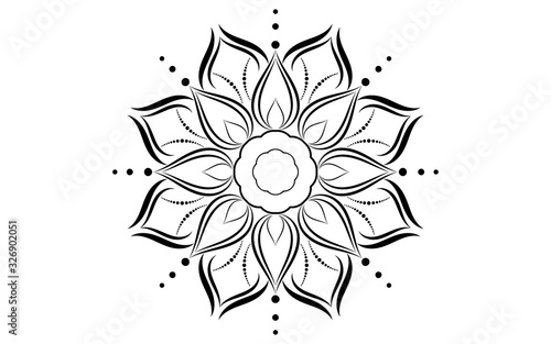 Circle pattern petal flower of mandala with black and white,Vector floral mandala relaxation patterns unique design with white background,Hand drawn pattern,concept meditation and relax