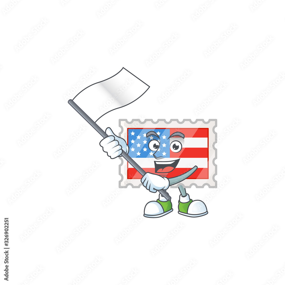 Funny independence day stamp cartoon character design with a flag