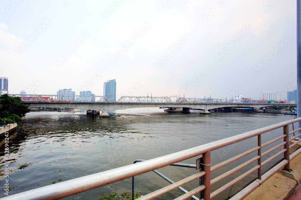 Rama VI Bridge and the Si Rat-Outer Ring Road Expressway Bridge View from Rama VII Bridge over the Cho Phraya River,Bangkok