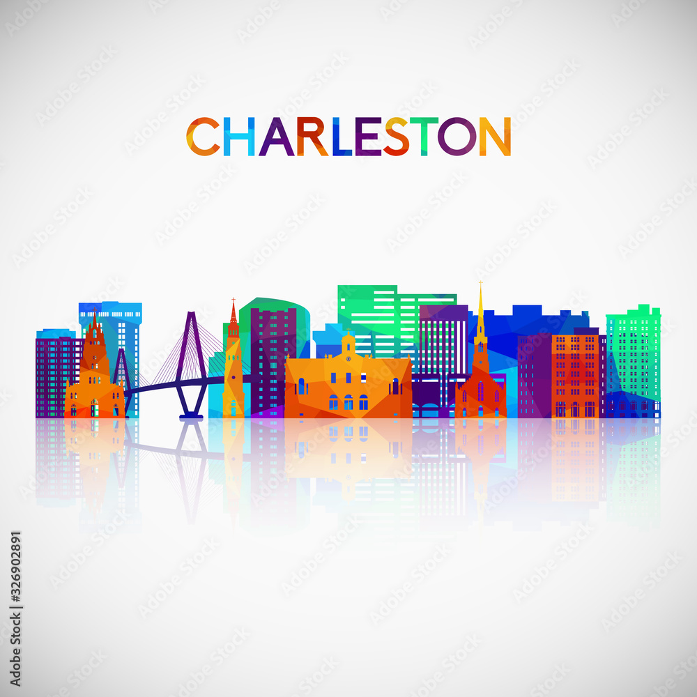 Charleston skyline silhouette in colorful geometric style. Symbol for your design. Vector illustration.