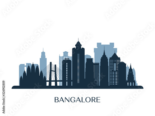 Bangalore skyline, monochrome silhouette. Vector illustration. photo