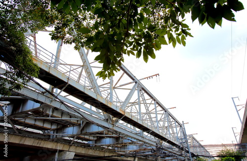 Structural steel bridge,Rama VI Bridge is a railway bridge over the Chao Phraya River in Bangkok,in Thailand,The form of a bridge in the olden days,often with steel structures.