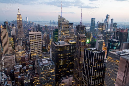 Beautiful aerial view of New York city skyline at evening, USA © Pixels Hunter
