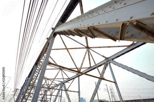 Structural steel bridge,Rama VI Bridge is a railway bridge over the Chao Phraya River in Bangkok,in Thailand,The form of a bridge in the olden days,often with steel structures.