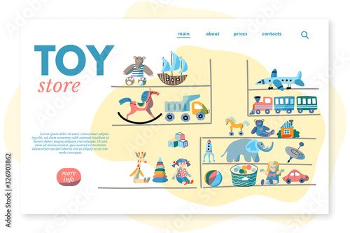 Flat landing page advertising toy store baby shop