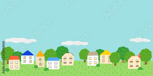 緑の木と街並み　コピースペース