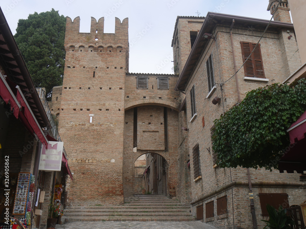 street in the historic center of the village of Gradara to the gate of the fortress.