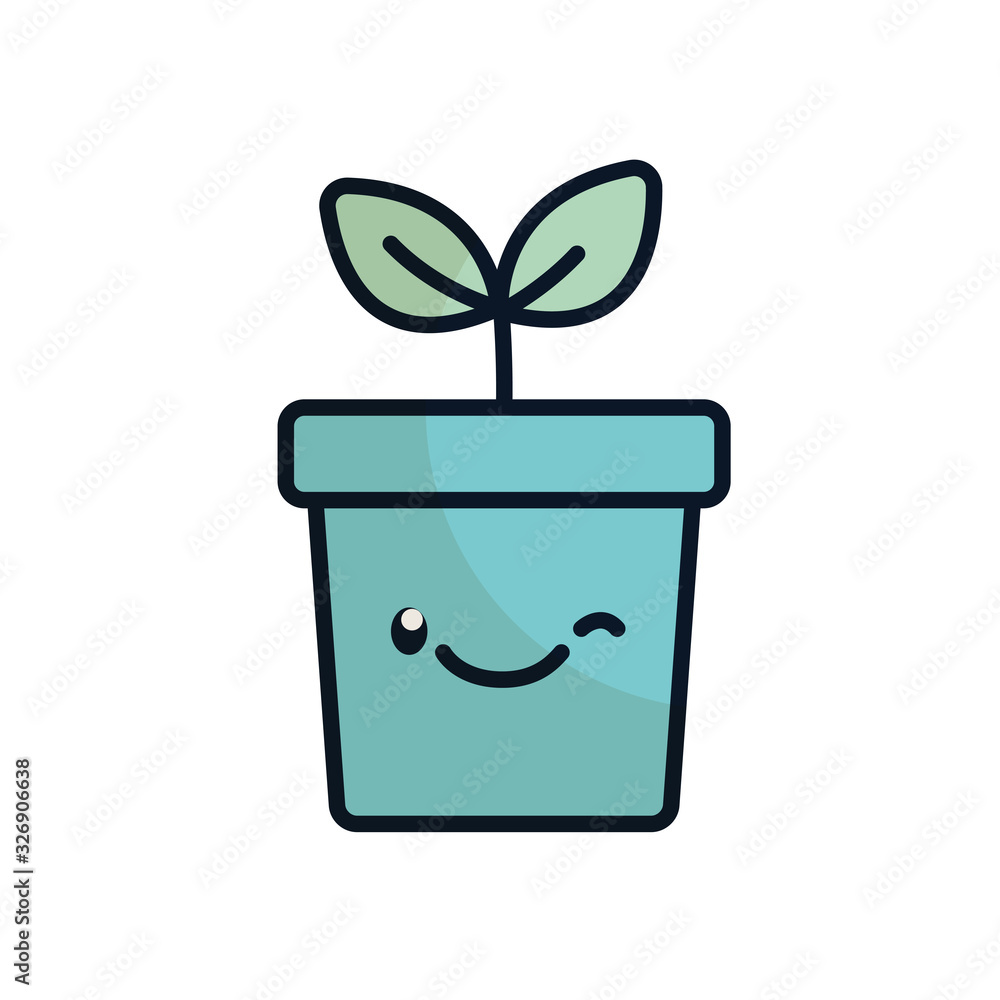 Isolated kawaii plant inside pot flat fill style icon vector design Isolated kawaii plant inside pot flat fill style icon vector design
