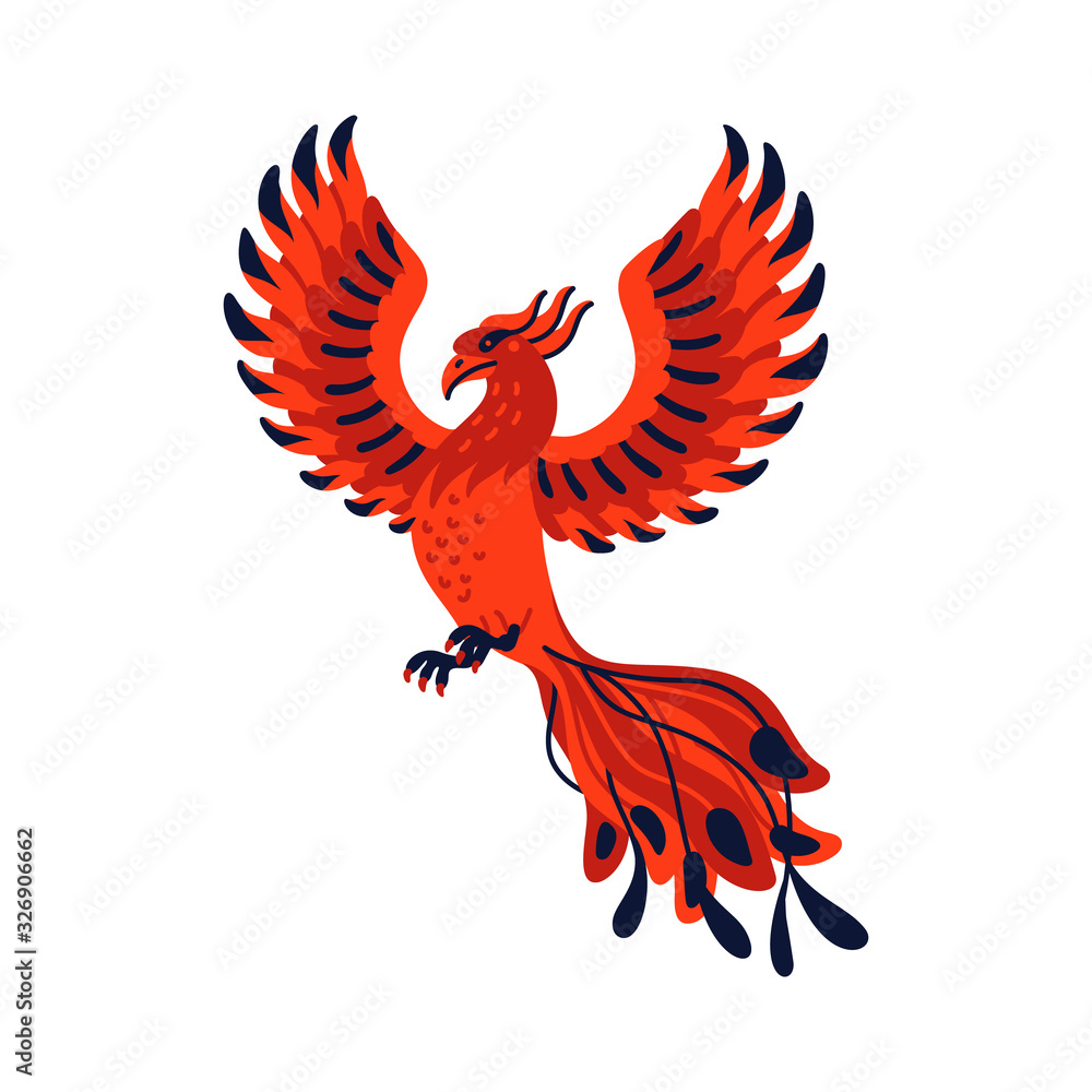 Obraz premium Magical creatures set. Mythological bird - phoenix. Flat style vector illustration isolated on white background.